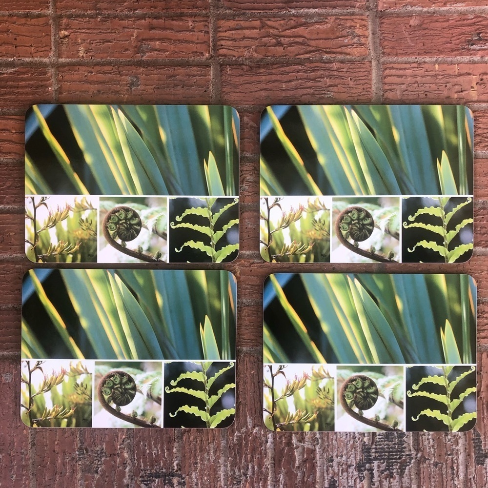 Set of 4 Tropical Botanical Ferns & Palms Hardboard Cork Back Placemats